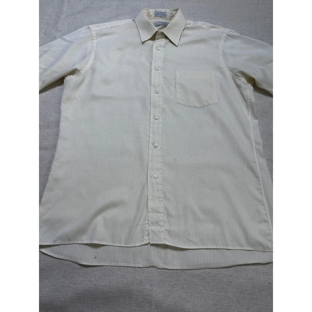 Vintage Christian Dior Plus de Coton Shirt Men L Ivory Short Sleeve Button USA